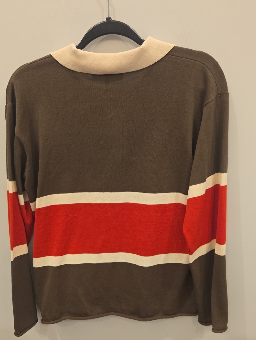 NWT. THE GREAT. Army Green Rugby Polo with Red & Cream Stripes. Size 0. - Picture 4 of 5